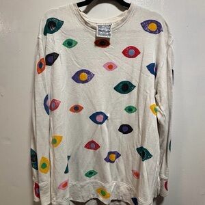 Jungmaven Cream Pullover with Multicolor Eye Motifs